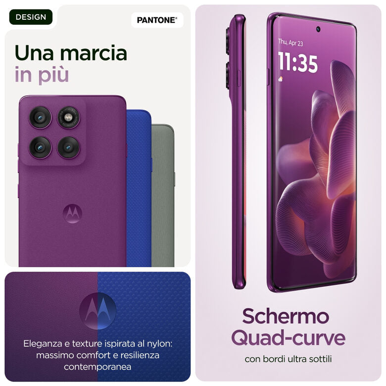 Motorola edge 60 pro con Moto AI (12/512GB, Fotocamera 50+50+10MP, selfie 50MP, Display 6.67" pOLED 120Hz, MediaTek Dimensity 8350, batteria 6000mAh, ricarica 90W, Android 15), PANTONE Spark