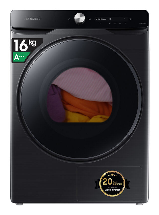 Samsung DV16DG8600BVU3 Asciugatrice A Libera Installazione 16 Kg, Pompa Di Calore, Hybrid Heat Pump, AI Control, AI Dry, Classe C, Nero