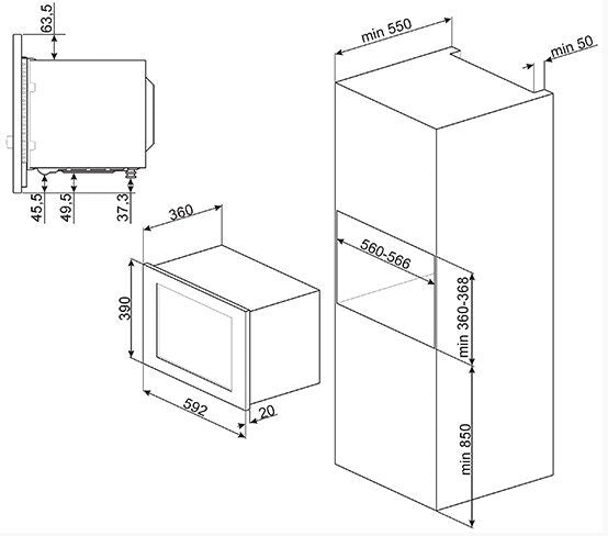 Smeg MI20X-1 Forno a Microonde Da incasso 20 L 800 W Acciaio inossidabile