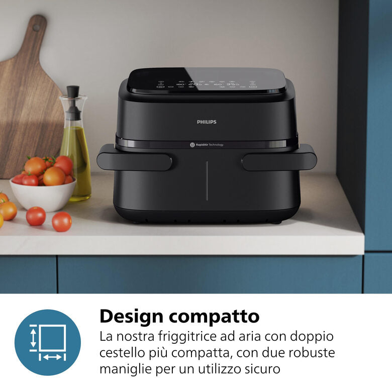 Philips Serie 1000 Airfryer con cestello flexi/doppio, friggitrice ad aria da 7.1L, 10 metodi di cottura, App per ricette NA150/00