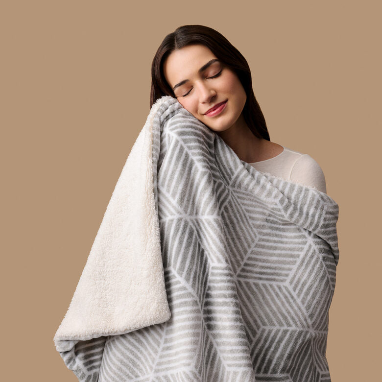 Imetec CaldoPlaid Adapto Plus Velvet&Sherpa 160x120 cm, Plaid riscaldabile, Morbida Coperta elettrica, Tecnologia Adapto Plus, Sistema Sicurezza ElectroBlock, Caldo Subito, 6 Temperature, Bassi Consumi, Lavabile