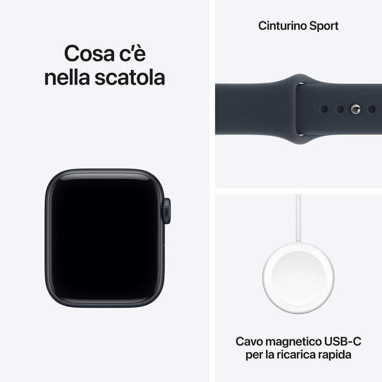 Apple Watch SE (3nd generation) SE 3 GPS, Cassa 40 mm in alluminio mezzanotte con Cinturino Sport blu marino - S/M