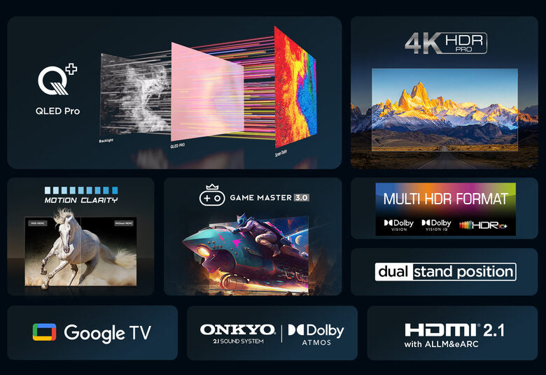TCL 65C655 Televisione Smart TV 65 Pollici Qled 4K Serie C6 Dolby Vision Atmos Google TV Audio Onkyo
