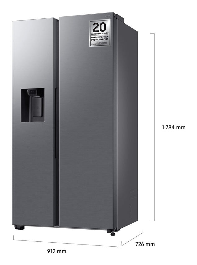 Samsung RS70F64KETEF Frigorifero Side By Side A Libera Installazione, Compressore AI Inverter, Smartthings Energy, AI Hybrid Cooling, Classe E, Acciaio