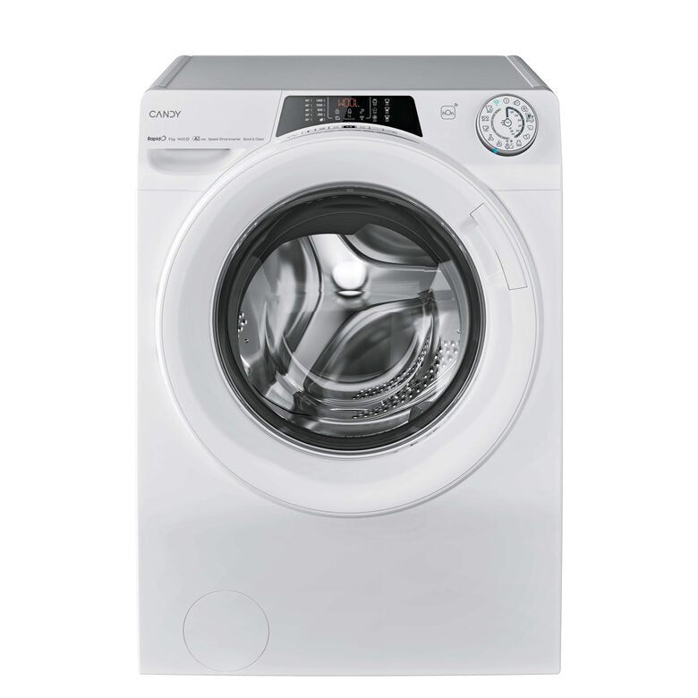 Candy RapidÓ Lavatrice Carica Frontale 9 KG, 40% più efficente della classe A, 1400 giri, Bianco, Inverter, Vapore, Wi-Fi, 9 Cicli Rapidi, RO494DWM12/1-S