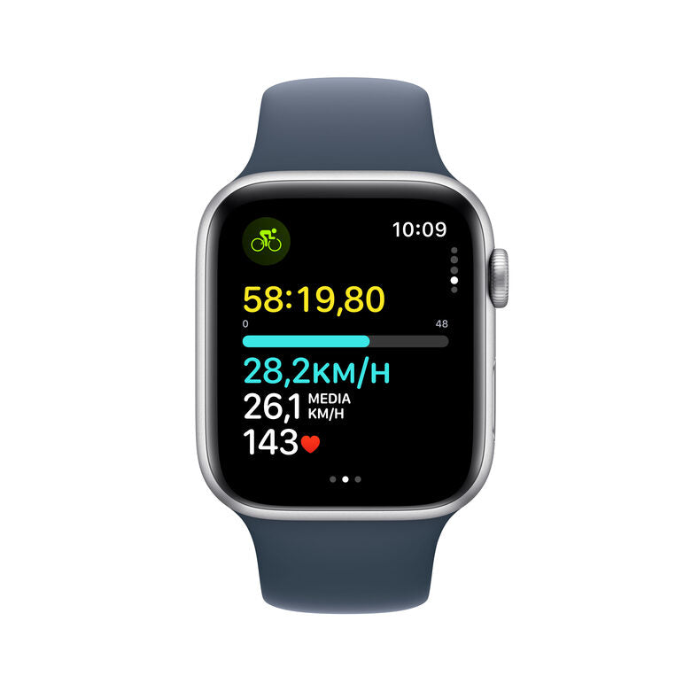 Apple Watch SE GPS + Cellular Cassa 44mm in Alluminio Argento con Cinturino Sport Blu Tempesta - S/M