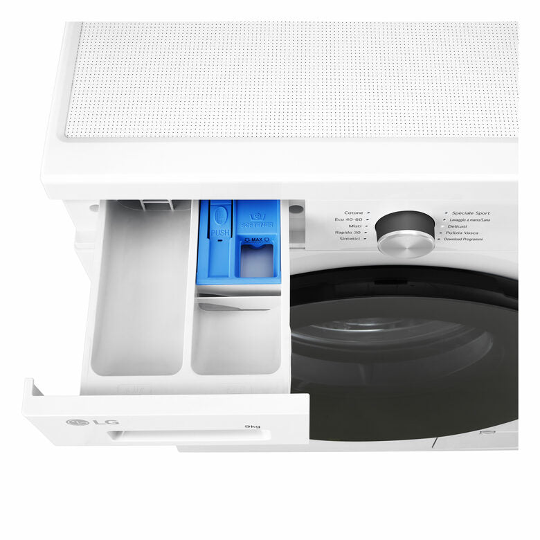 LG F4NX1009NWB Serie X1 Lavatrice Smart A Libera Installazione 9 Kg, 1400 Giri, Wi-Fi, Sistema 6 Motion, Allergy Care, Direct Drive, Classe A, Bianco