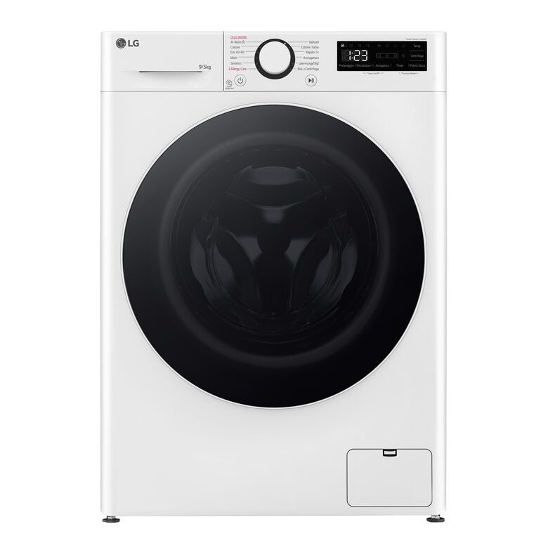 LG D2R5S09TSWW Serie R5 Lavasciuga Slim A Libera Installazione 9/5 Kg, 1200 Giri,  AI Dd, AI Wash, TurboWash 360, Vapore, Allergy Care, Classe E, Bianco