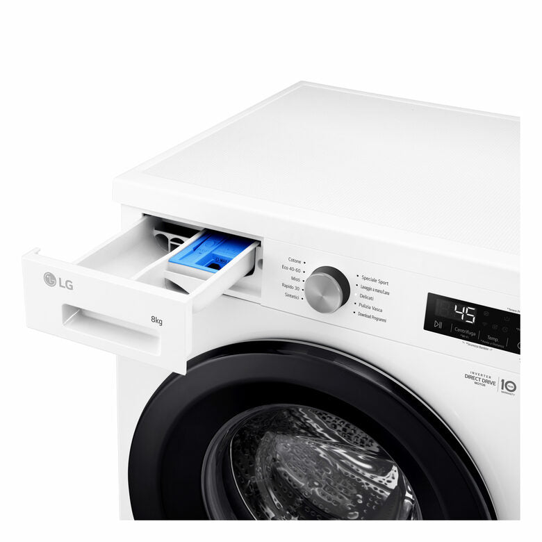 LG F4NX1008NWK Serie X1 Lavatrice Smart A Libera Installazione 8 Kg, 1400 Giri, Allergy Care, Direct Drive, Wi-Fi, Sistema 6 Motion, Classe A, Bianco
