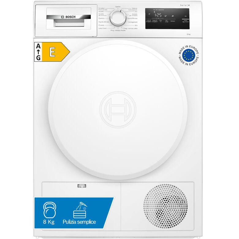 Bosch WTH83208II Serie 4 Asciugatrice A Libera Installazione 8 Kg, Pompa Di Calore, AutoDry, Classe E, Bianco