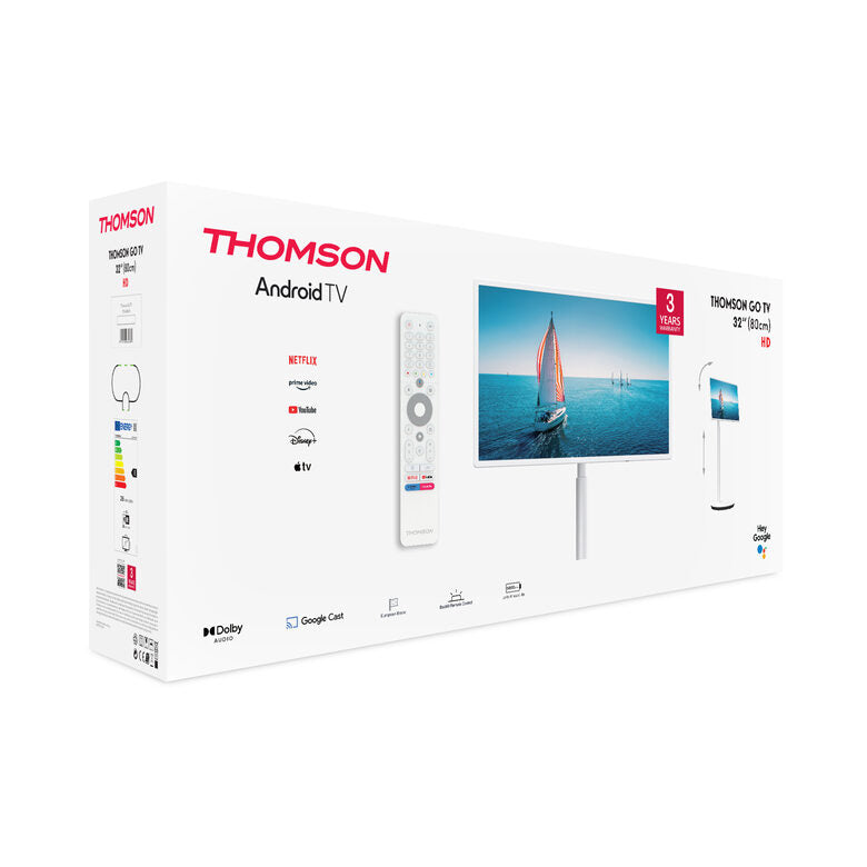 Thomson Go TV portatile 32 pollici bianco Smart TV Android batteria integrata 32HA4M44