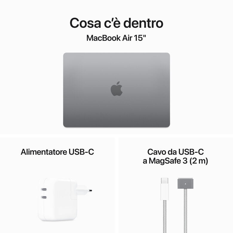 Apple MacBook Air 15'' M3 chip con core 8 CPU e core 10 GPU, 8GB, 512GB SSD Grigio Siderale