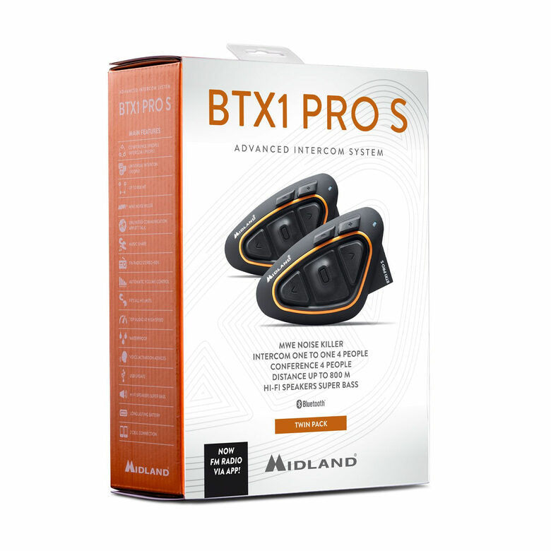Midland BTX1 Pro S interfono da moto 800 m Nero, Arancione
