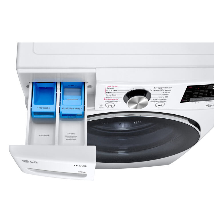 LG F0P3020TSWC Serie P3 Lavatrice XL A Libera Installazione 20 Kg, 1000 Giri, AI DD™, TurboWash 360, Lavaggio A Vapore, Wi-Fi, Classe B, Bianco