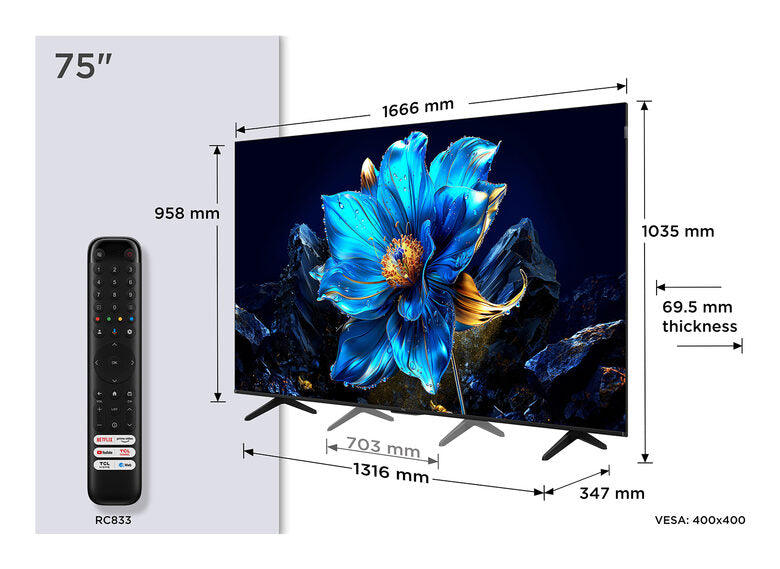 TCL P79K Serie Smart TV 75" QLED 4K 75P79K, Dolby Vision - Atmos, HDR10+, Google TV