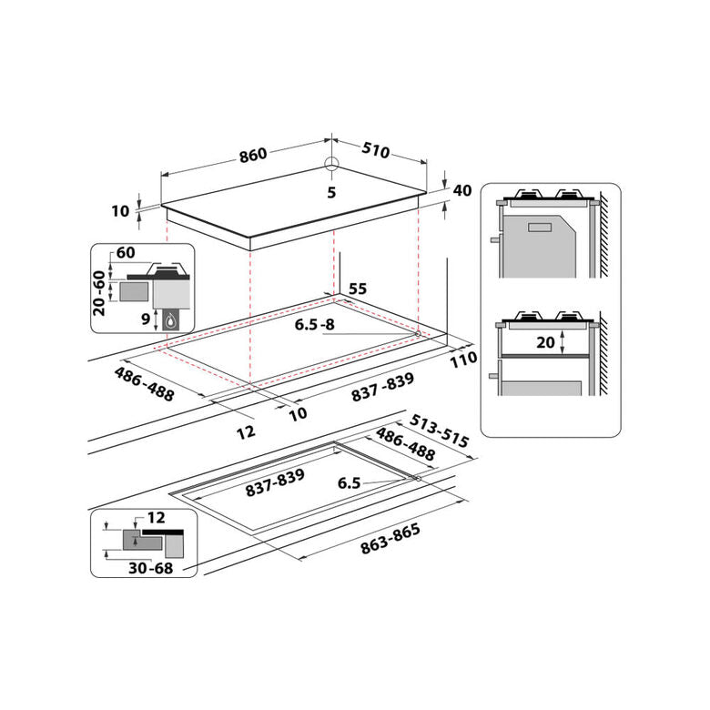 Whirlpool GOA 9523/NB1 Nero Da incasso 90 cm Gas 5 Fornello(i)