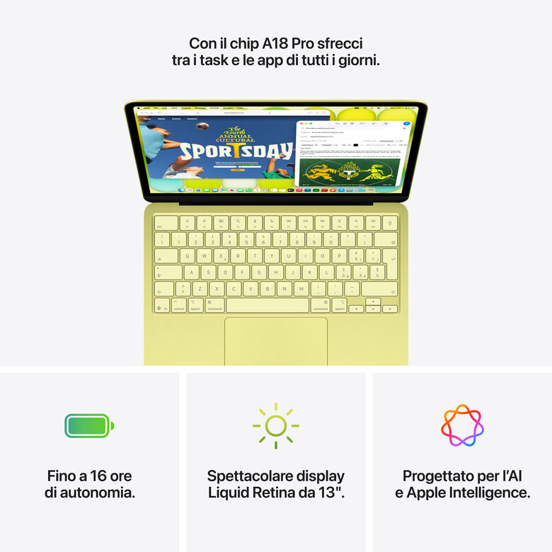 Apple MacBook Neo 13"A18 Pro chip 6‑core CPU 5‑core GPU 8GB 256GB SSD - Indaco