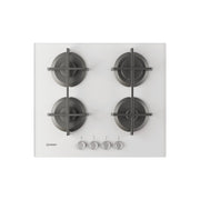 Indesit ING 61T/WH 1 Piano Gas Vetro Bianco, 60 Cm, 4 Fuochi, Griglie In Ghisa Lavabili In Lavastoviglie