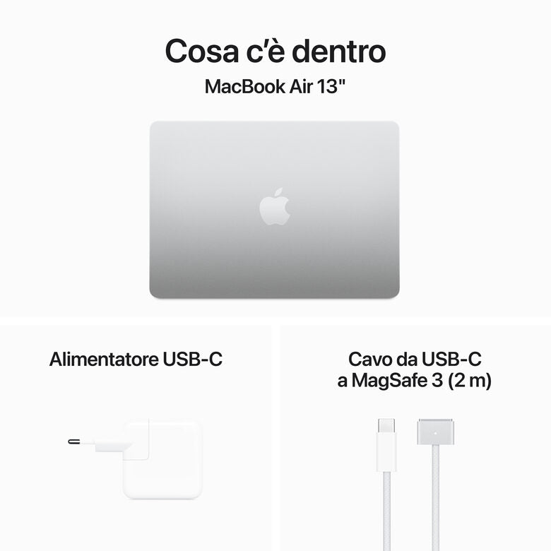 Apple MacBook Air 13": Chip M3 con CPU 8-core e GPU 10-core, 512GB SSD - Argento