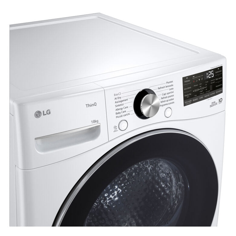 LG RH18U8AVCW Asciugatrice A Libera Installazione 18 Kg, Pompa Di Calore, Dual Inverter, Motore Direct Drive, AI Dry, Wi-Fi, Classe D, Bianca