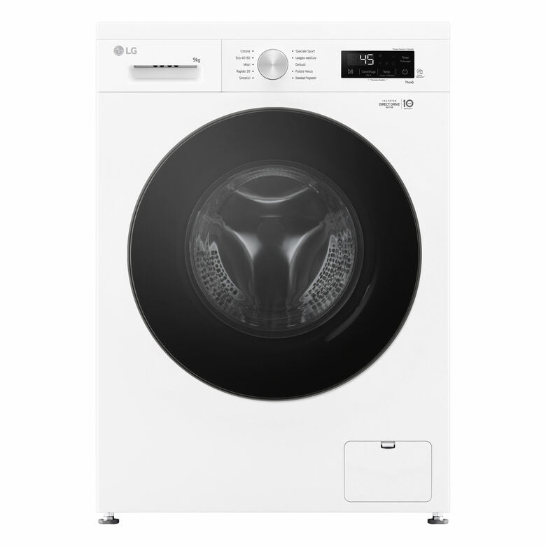 LG F4NX1009NWB Serie X1 Lavatrice Smart A Libera Installazione 9 Kg, 1400 Giri, Wi-Fi, Sistema 6 Motion, Allergy Care, Direct Drive, Classe A, Bianco