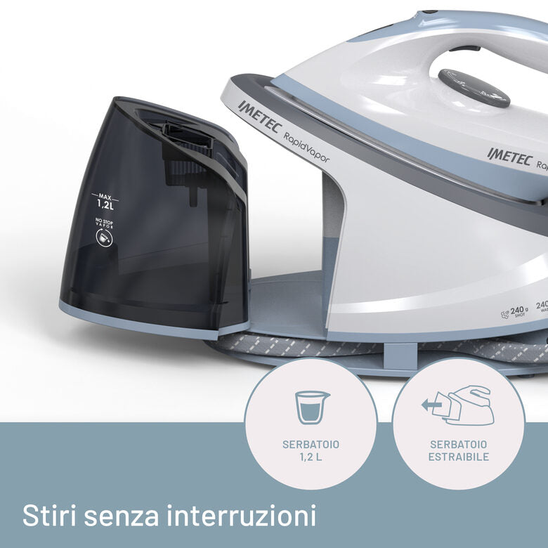 Imetec Sistema Stirante Rapidvapor, Piastra Fluid Ceramic, Rapido Riscaldamento, Leggero, 2400 W, Colpo Vapore 240 g