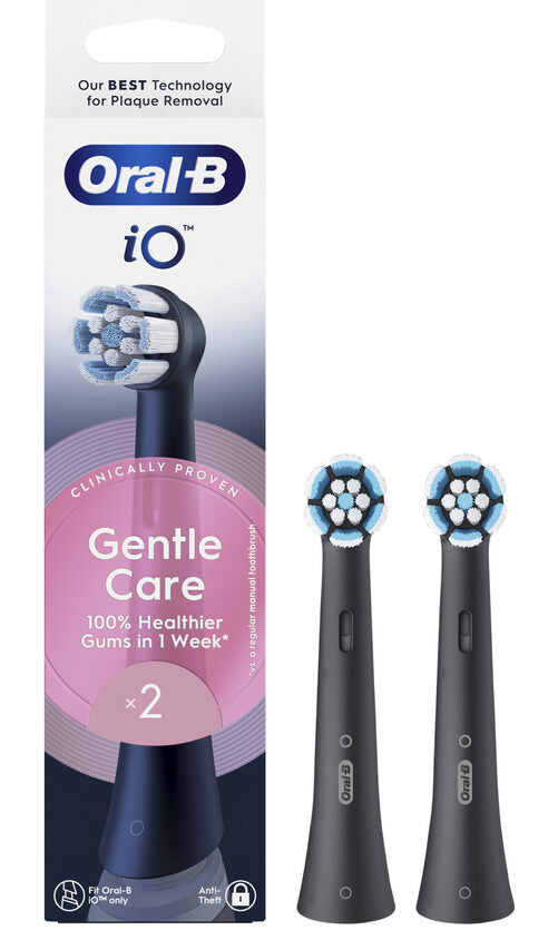 Oral-B Testine di Ricambio iO Series Gentle Care Nere, Testine Rotonde Originali, per Gengive Sensibili, 2 Testine