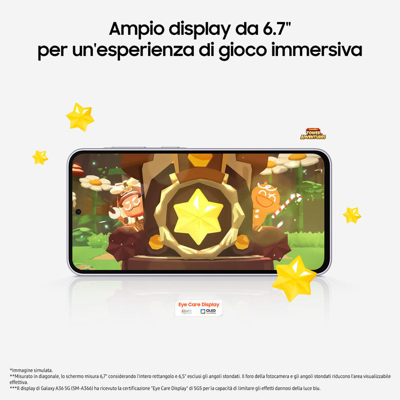 Samsung Galaxy A36 5G, Smartphone con Funzioni intelligenti, Display Super AMOLED 6.7”, 6GB RAM, 128GB, Camera 50MP, Batteria 5.000 mAh, IP67, Awesome Lavender