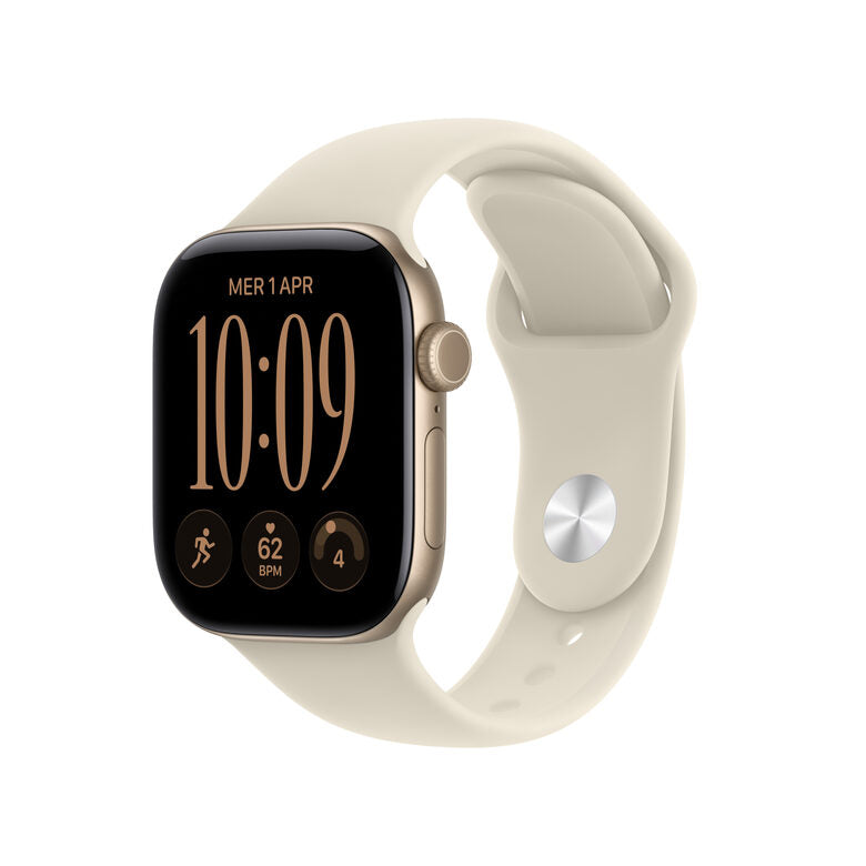 Apple Watch Series 12 GPS, cassa 42 mm in alluminio color oro chiaro con cinturino Sport sabbia - M/L