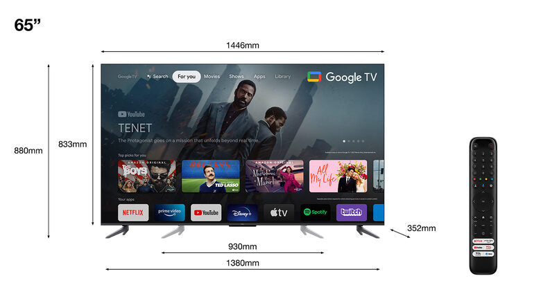 TCL 65C645 Televisione Smart TV 65 Pollici Qled 4K Dolby Vision Atmos Google TV Serie C64