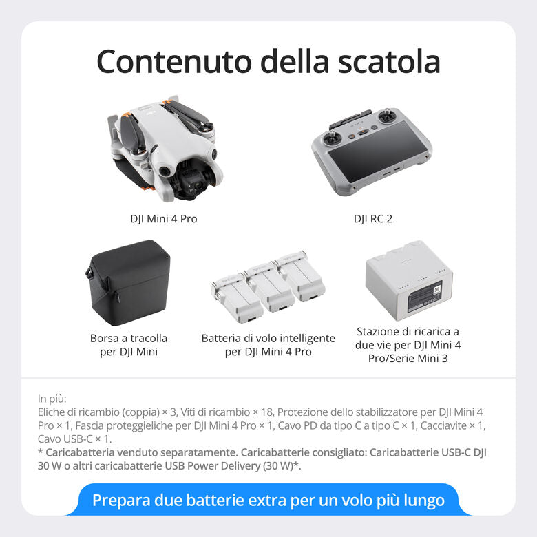 DJI Mini 4 Pro Fly More Combo (RC 2) Drone 4 rotori Quadrirotore 48 MP 3840 x 2160 Pixel 2590 mAh Nero, Bianco