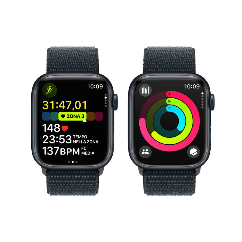 Apple Watch Series 9 GPS + Cellular Cassa 45mm in Alluminio Mezzanotte con Cinturino Sport Loop Mezzanotte