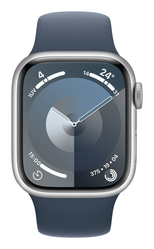 Apple Watch Series 9 GPS Cassa 41mm in Alluminio Argento con Cinturino Sport Blu Tempesta - S/M