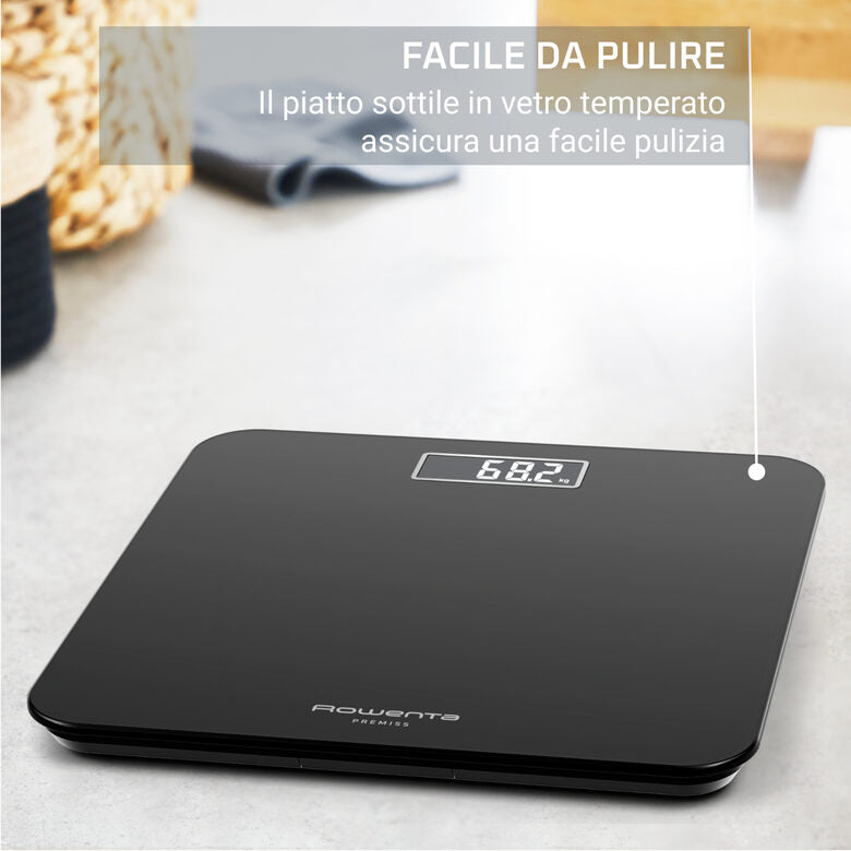 Rowenta Premiss 2.0, Bilancia da Bagno, Display LCD Facile da Leggere, Nero, BS1800