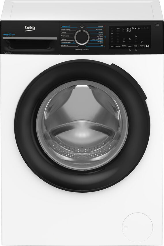 Beko BMGWU4941B B300 Lavatrice A Libera Installazione 9 Kg, EnergySpin, 1400 Giri, Classe A, Cassetto Detersivo AutoClean, Bianco E Nero