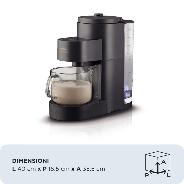 Ariete 650 My Veggie Drink, Macchina per bevande vegetali, Capacità 0,4L - 1,5L, 1200W, 6 programmi, 15 min di preparazione, Nero