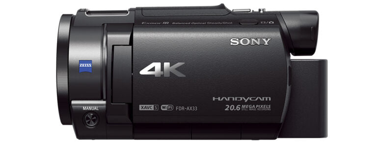 Sony FDR-AX33 Videocamera 4K Ultra HD con Sensore CMOS Exmor R, Ottica Grandangolare Zeiss da 29.8 mm, Zoom Ottico 10x, Stabilizzazione Integrata (BOSS), Nero
