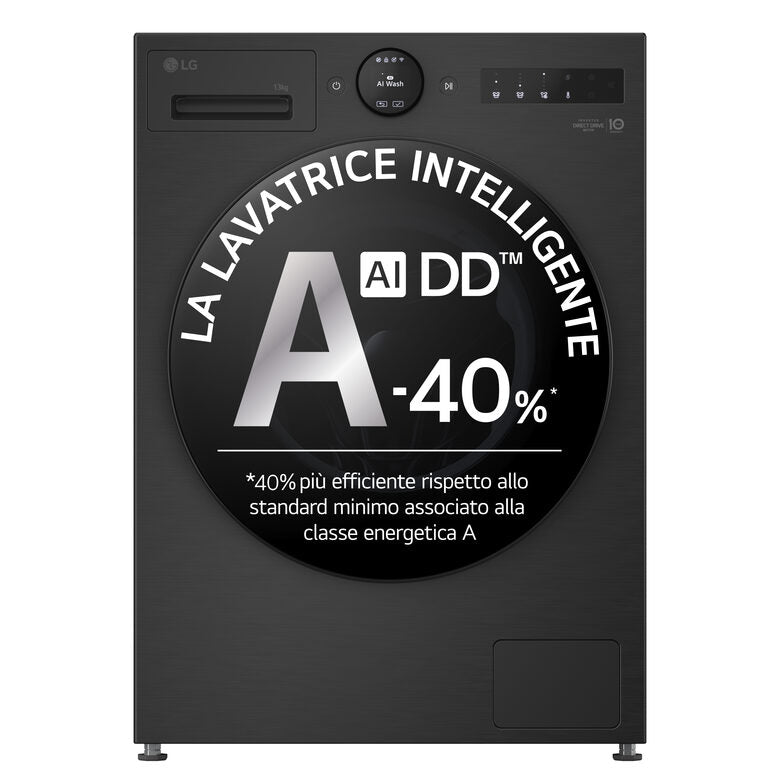 LG F4X7013TBB Serie X7 Lavatrice Smart A Libera Installazione 13 Kg, AI DD™, 1400 Giri, Display Easy Circle, Wi-Fi, AI Wash, Turbowash, Classe A-40%, Nero
