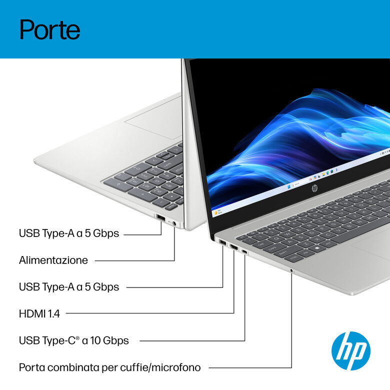 HP AI 15-fd2026nlx Intel Core Ultra 5 225U Computer portatile 39,6 cm (15.6") Full HD 8 GB DDR5-SDRAM 512 GB SSD Wi-Fi 6 (802.11ax) Windows 11 Home AI PC Argento