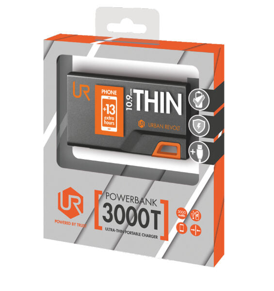 Urban Revolt 3000T Thin batteria portatile 3000 mAh Nero, Arancione