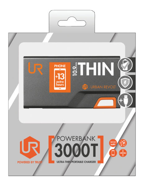 Urban Revolt 3000T Thin batteria portatile 3000 mAh Nero, Arancione