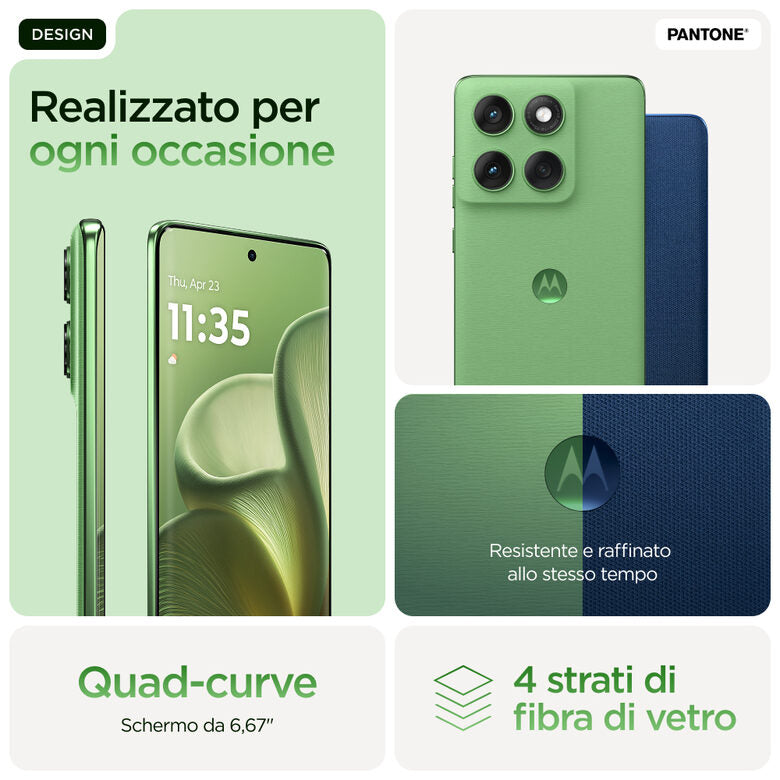 Motorola edge 60 con Moto AI (8/256GB, Fotocamera 50+50+10MP, selfie 50MP, Display 6.67" pOLED 120Hz, MediaTek Dimensity 24M, batteria 5200mAh, ricarica 68W, Android 15), PANTONE Shamrock