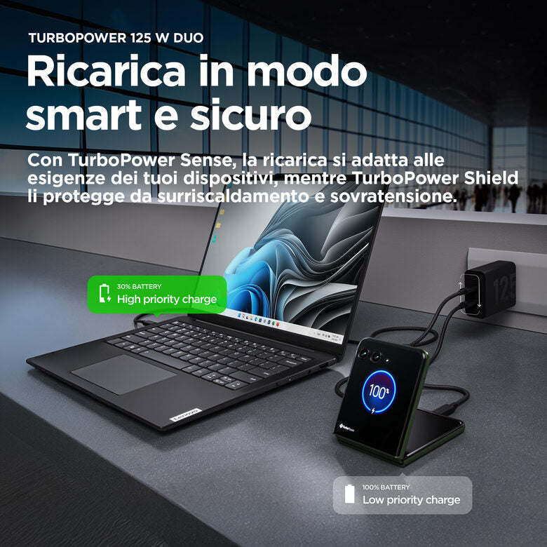 Motorola TurboPower 125W Duo Charger Universale Nero AC Ricarica rapida Interno