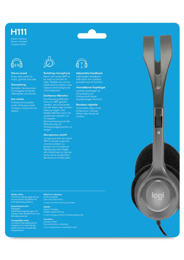 Logitech H111 Stereo Headset Auricolare Cablato A Padiglione Ufficio Grigio
