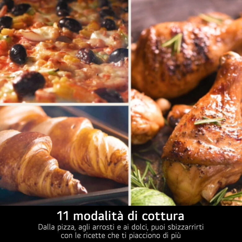 LG Forno 72L Classe A | 11 modalità di cottura, Frittura ad aria, Modalità pizza, Lievitazione, Pulizia pirolitica | Acciaio