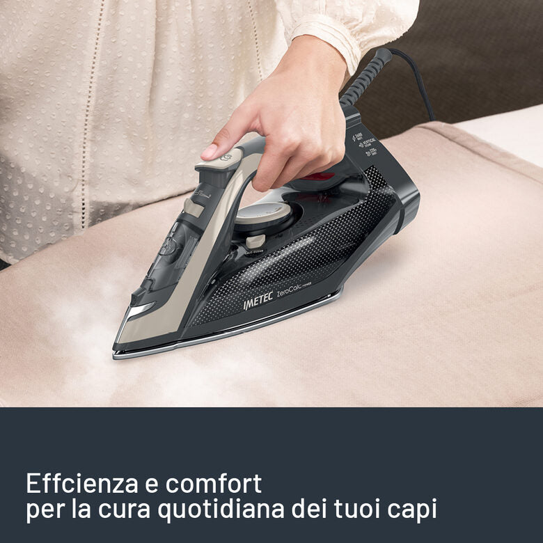 Imetec ZeroCalc Power - Ferro da Stiro da 2600W con Colpo di Vapore 220g,Piastra in Acciaio Satinato, Sistema Anticalcare, Leggero