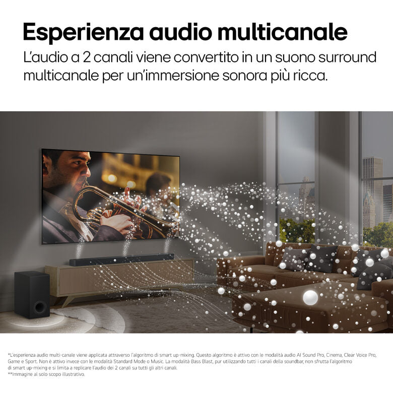 LG Soundbar S70TY, 400W su 3.1.1 canali, Dolby Atmos, DTS:X, Speaker centrale up-firing