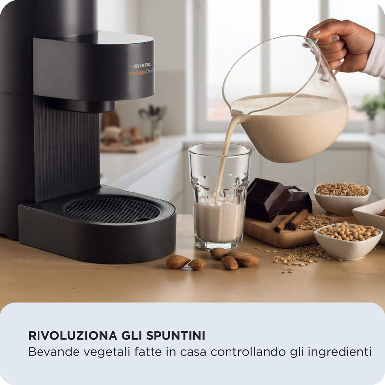 Ariete 650 My Veggie Drink, Macchina per bevande vegetali, Capacità 0,4L - 1,5L, 1200W, 6 programmi, 15 min di preparazione, Nero