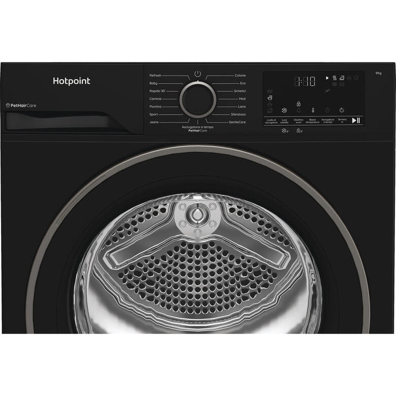 Hotpoint Ariston HPT 94D BBS IT, Capacità 9kg, classe C, colore Black,EasyIron, PetHair Removal | Profondità mobile 60cm