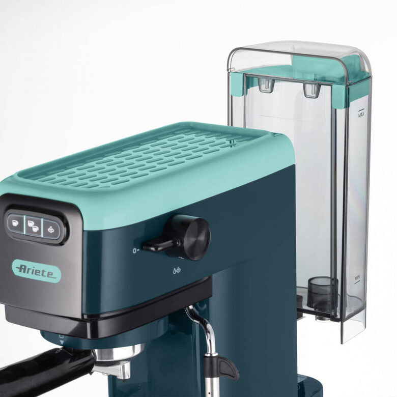 Ariete 1399 Light Aquamarine Macchina da caffè espresso, Per polvere e cialde ESE, 1300 W, Capacità 1,1L, 15 bar di pressione, Filtro 1, 2 tazze e cialda ESE, Cappuccino, Verde